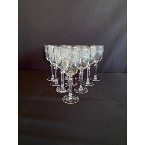 Set of 10 MCM Fostoria Claret Wine Glasses - Laurel Band Etched 1940s Barware - Picture 3 of 8